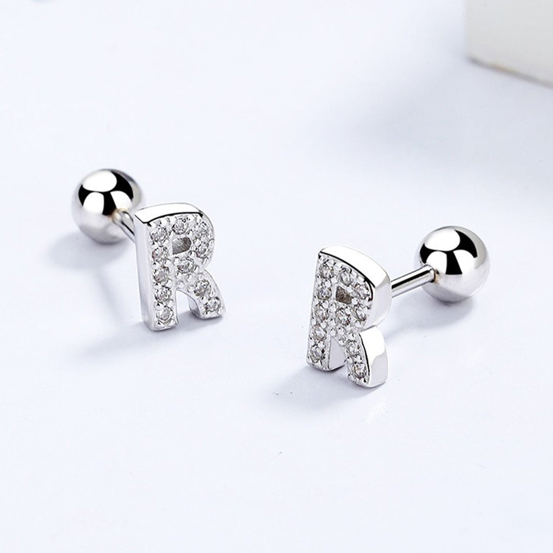 Cubic Zirconia 925 Sterling Silver Girls Initial Earrings