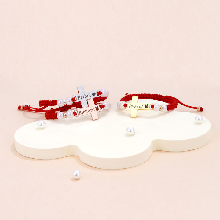 Hand Braided Red Rope Personalized Baby Name Cross Bracelet
