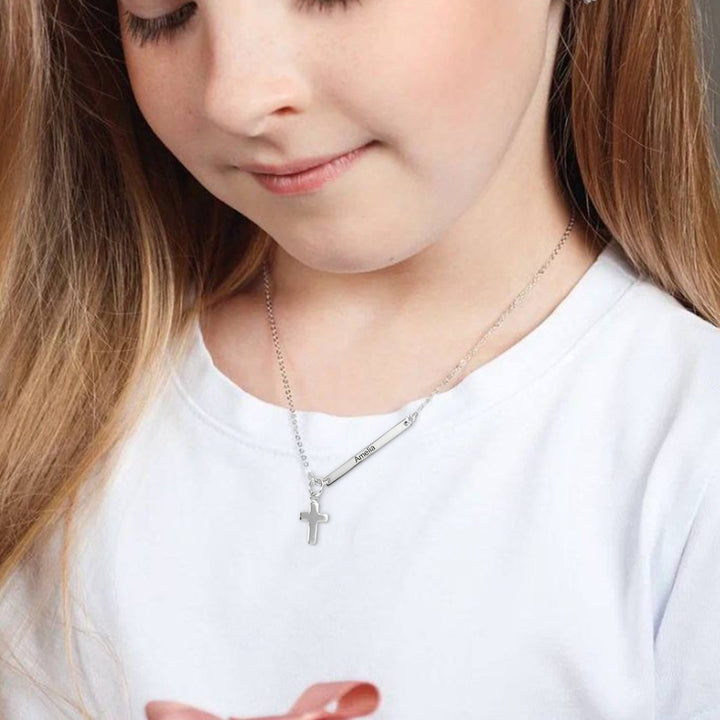 Personalized Childrens Name Necklace with a Tiny Cross