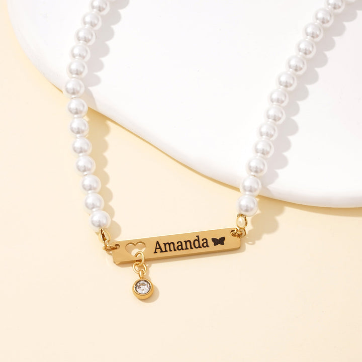 Personalized Baby Girl Name and Birthstone Pearl Necklace