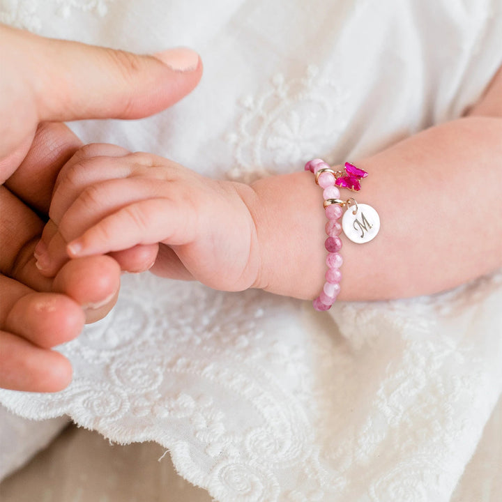 Pastel Rainbow Jade Baby Initial and Birthstone Gemstone Bracelet