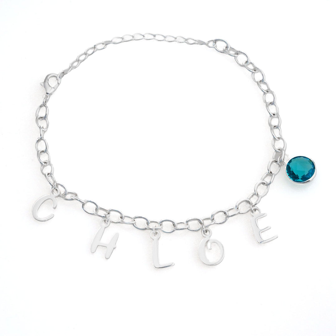 Personalized Kids Letter and Birthstone Charm Bracelet