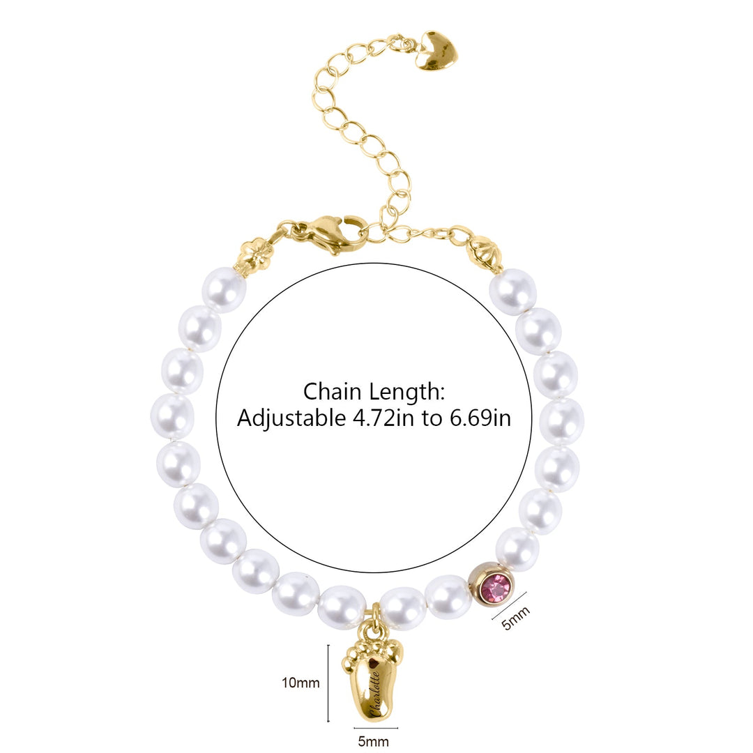Baby Pearl Bracelet – Personalised Footprint and Birthstone
