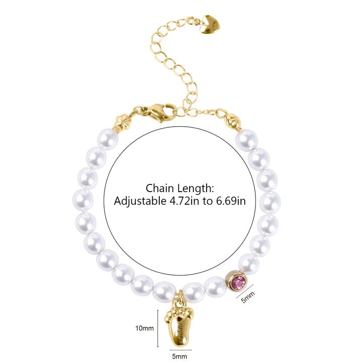 Baby Pearl Bracelet – Personalised Footprint and Birthstone