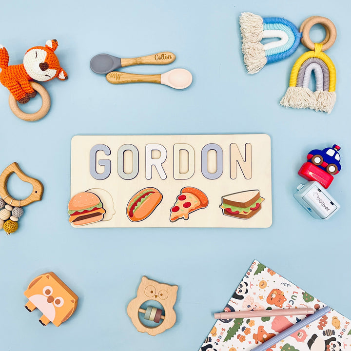 Custom Wooden Baby Name Puzzle with Food
