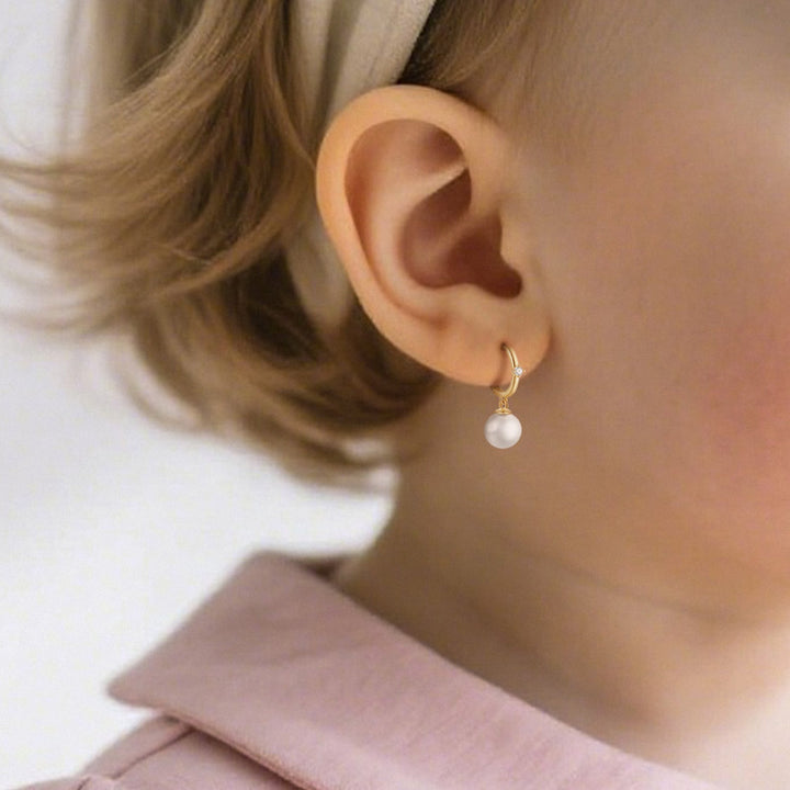 CZ Accent Pearl Drop Girls Earrings