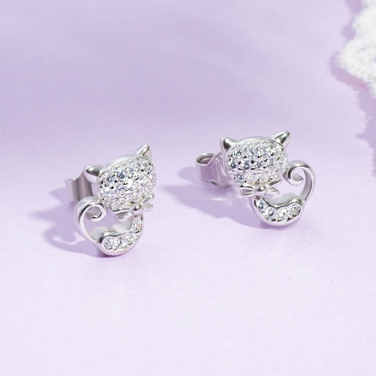 CZ Shiny Cat Girls Stud Earrings