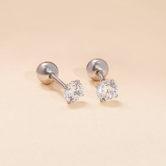 Classic Setting CZ Sterling Silver Girls' Stud Earrings