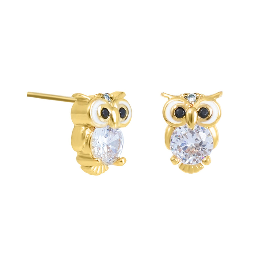 Cute Owl CZ Girls Stud Earrings