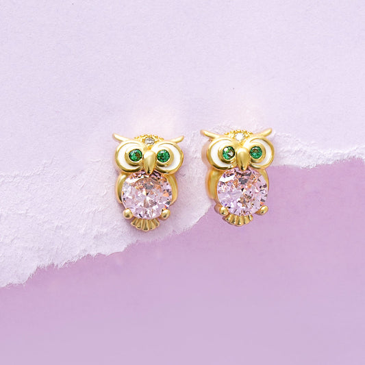 Cute Owl CZ Girls Stud Earrings