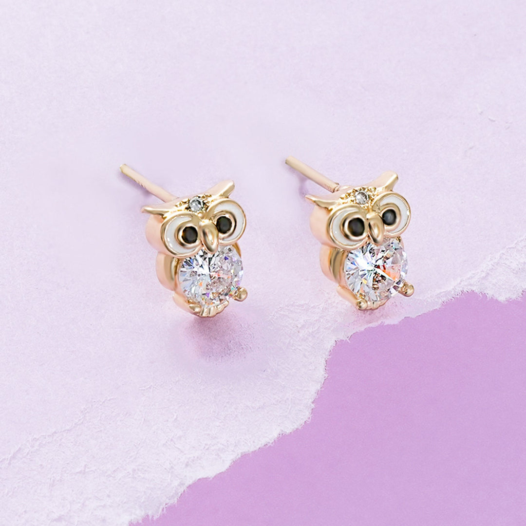 Cute Owl CZ Girls Stud Earrings