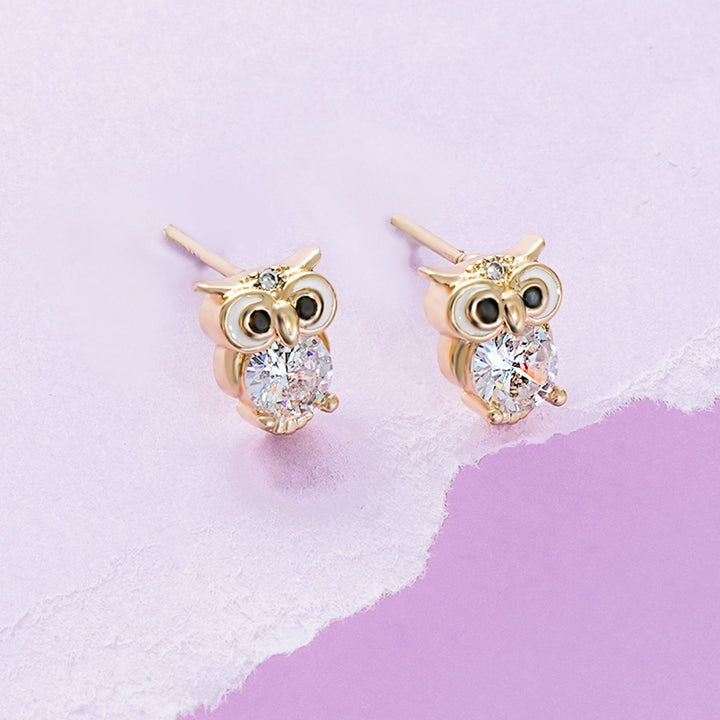 Cute Owl CZ Girls Stud Earrings