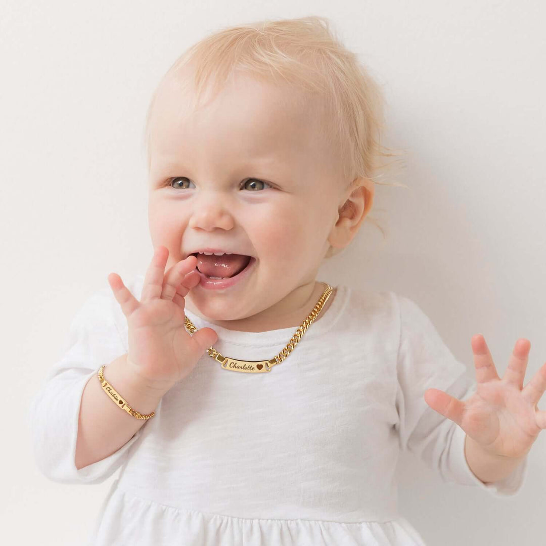 Personalized Baby Name Birthstone Bracelet and Necklace Set