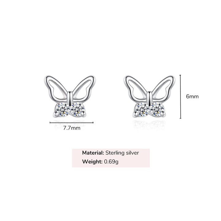 Sterling Silver Butterfly CZ Kids Stud Earrings