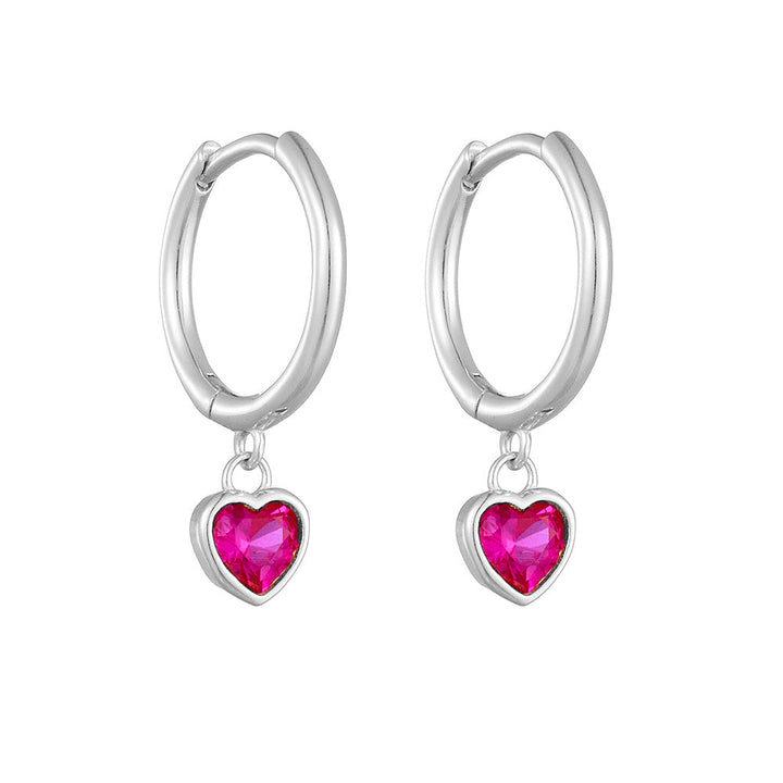 Fuchsia Heart CZ Girls Huggie Earrings