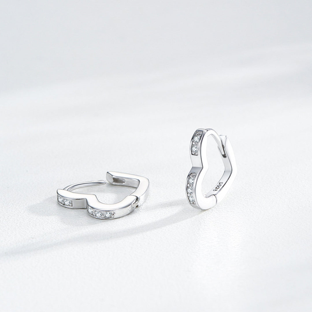Sterling Silver CZ Heart Huggie Earrings for Girls