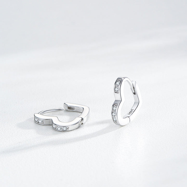 Sterling Silver CZ Heart Huggie Earrings for Girls