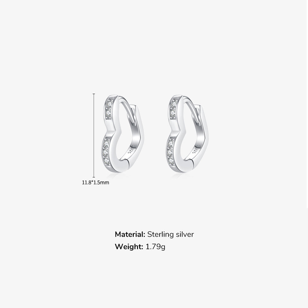Sterling Silver CZ Heart Huggie Earrings for Girls