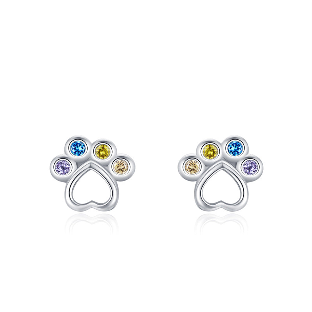 Rainbow Gem Puppy Paw Girls Earrings