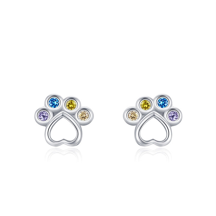 Rainbow Gem Puppy Paw Girls Earrings