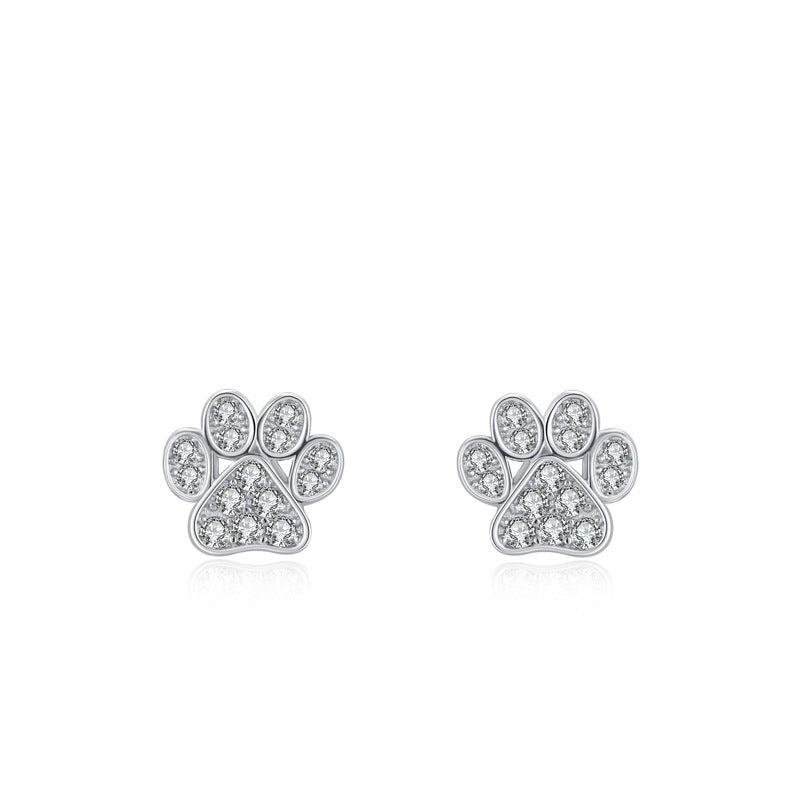 Sparkling Paw Print CZ Kids Stud Earrings
