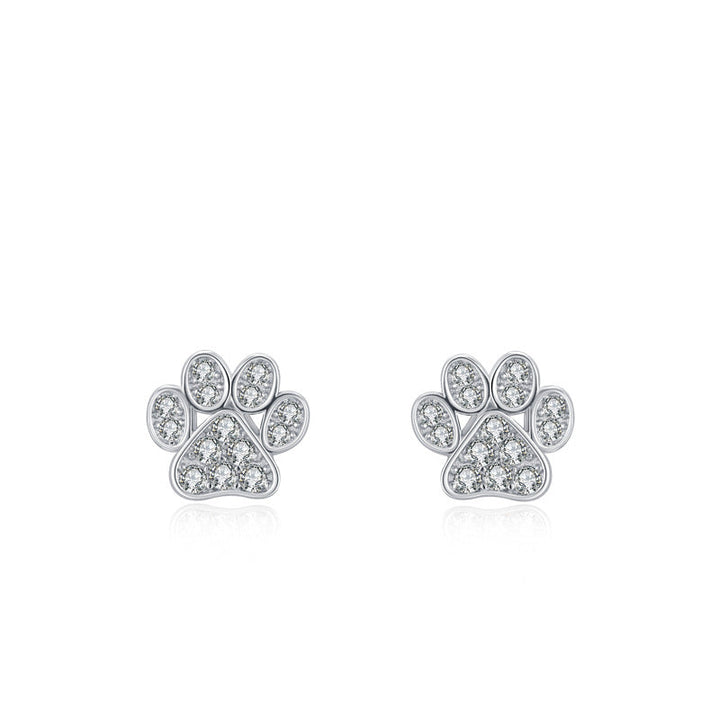 Sparkling Paw Print CZ Kids Stud Earrings