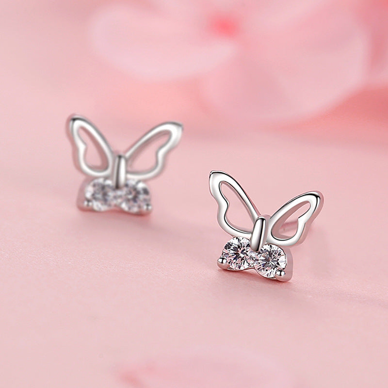 Sterling Silver Butterfly CZ Kids Stud Earrings