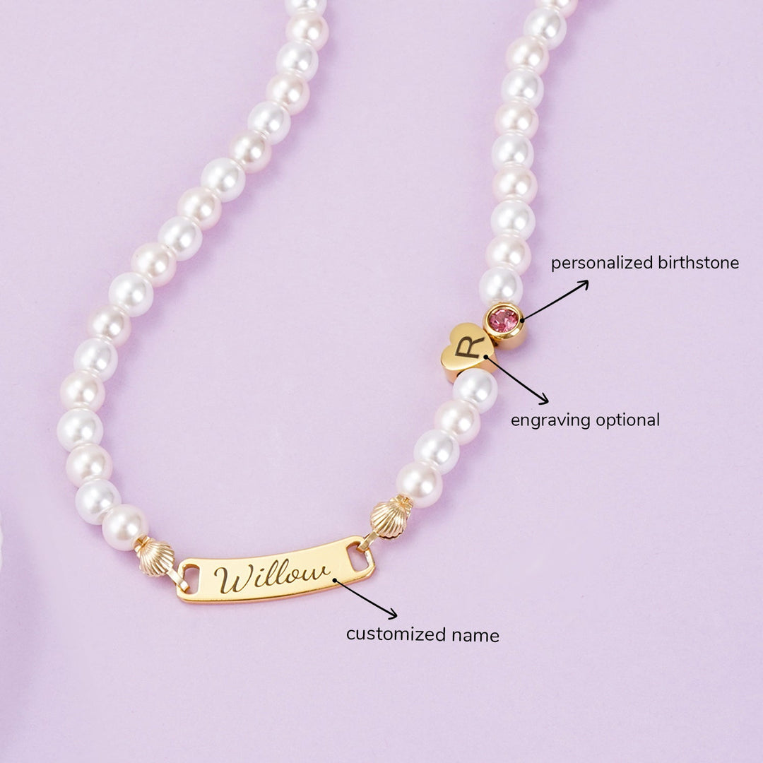 Personalized Pearl Necklace for Girls – Name, Initial, Birthstone