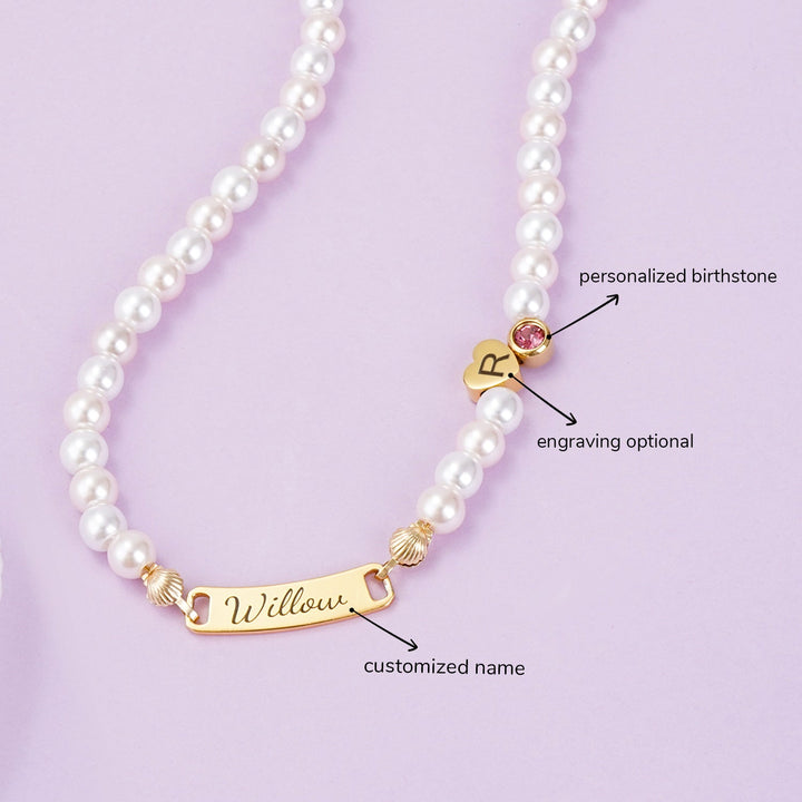 Personalized Pearl Necklace for Girls – Name, Initial, Birthstone