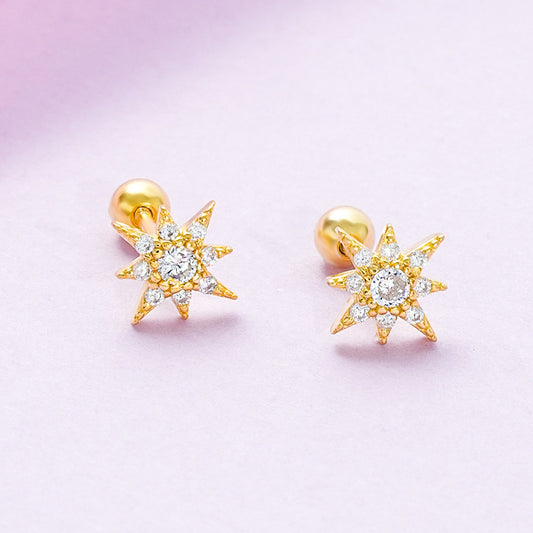 Radiant Starburst CZ Grils Stud Earrings
