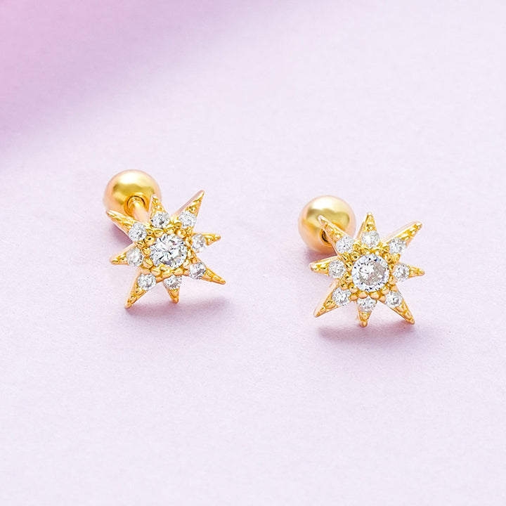 Radiant Starburst CZ Grils Stud Earrings