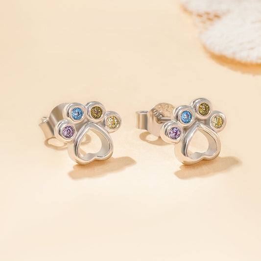 Rainbow Gem Puppy Paw Girls Earrings