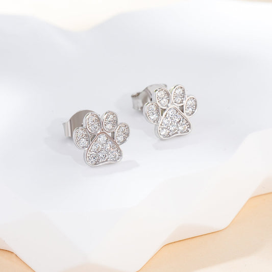 Sparkling Paw Print CZ Kids Stud Earrings