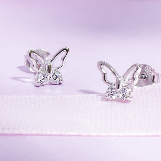 Sterling Silver Butterfly CZ Kids Stud Earrings