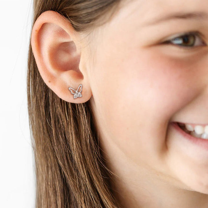 Sterling Silver Butterfly CZ Kids Stud Earrings