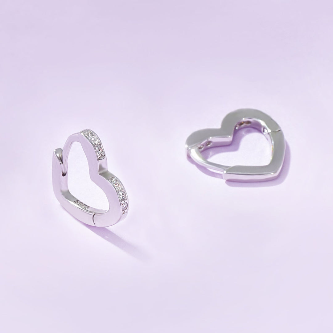 Sterling Silver CZ Heart Huggie Earrings for Girls