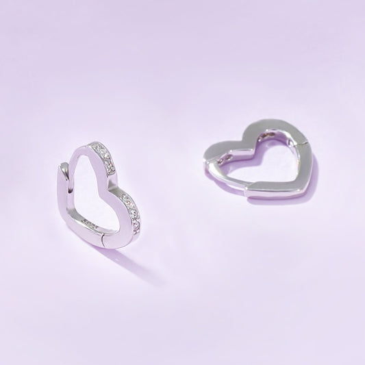 Sterling Silver CZ Heart Huggie Earrings for Girls
