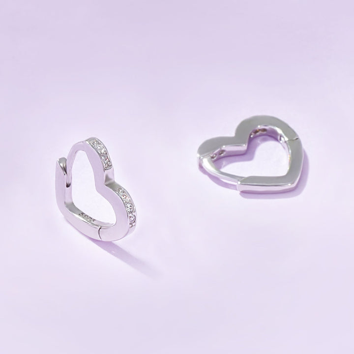 Sterling Silver CZ Heart Huggie Earrings for Girls