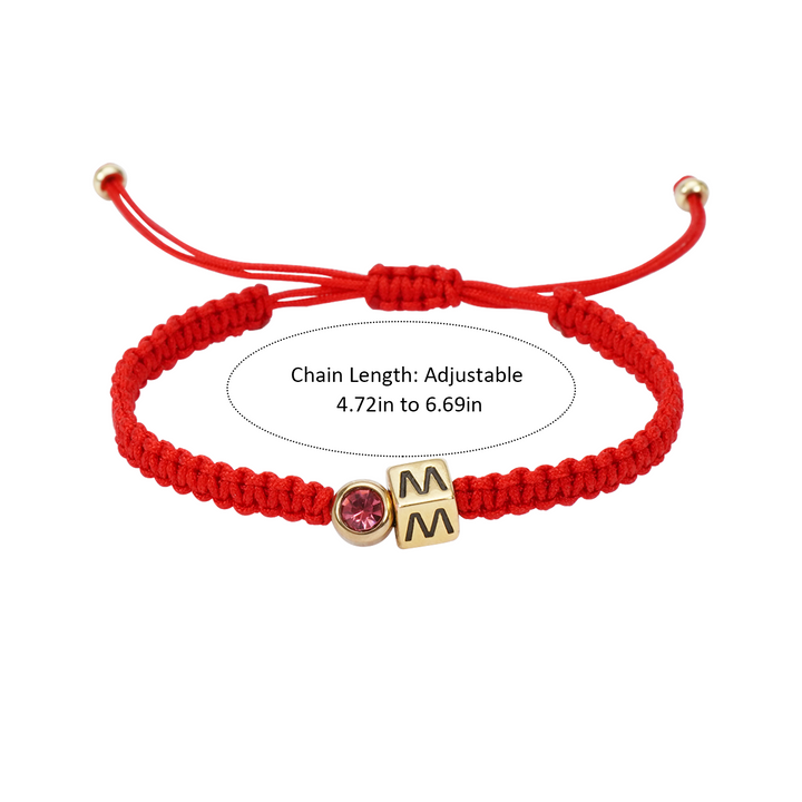 Personalised Red Cord Baby Initial and Birthstone Bracelet