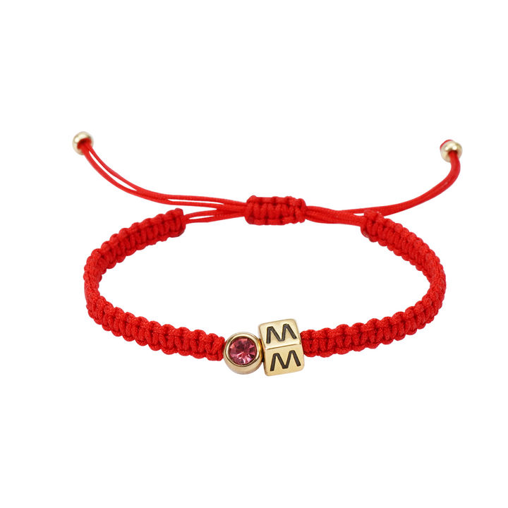 Personalised Red Cord Baby Initial and Birthstone Bracelet