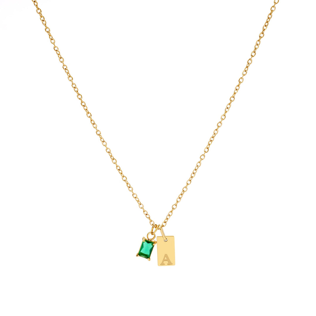 Personalized Initial and Birthstone Mommy & Me Baguette Pendant Necklace