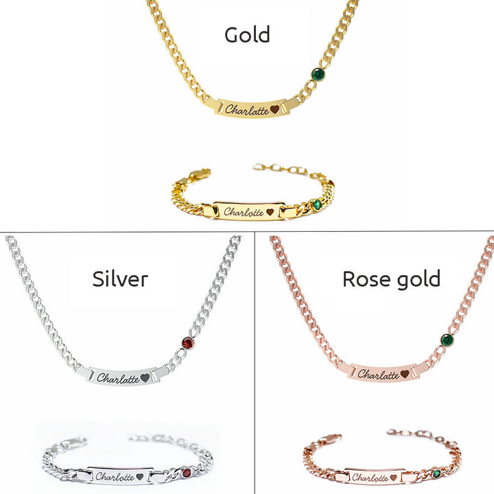 Personalized Baby Name and Birthstone Bracelet