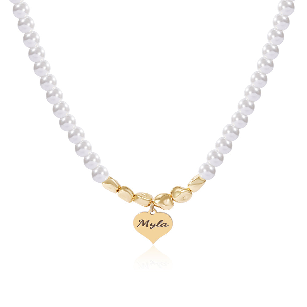 Personalized Girl's Name Heart Pearl Necklace