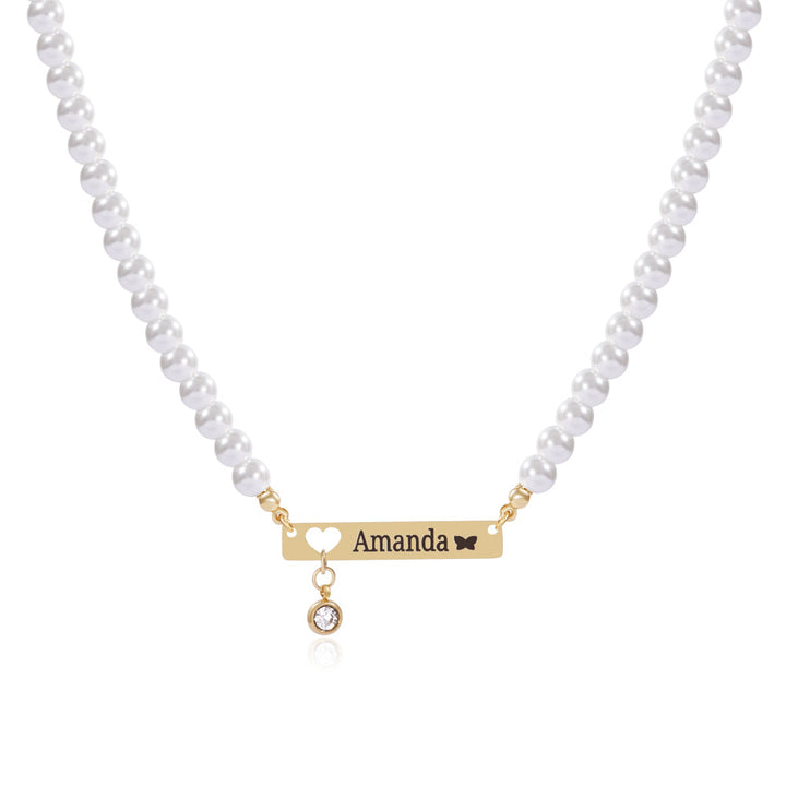 Personalized Baby Girl Name and Birthstone Pearl Necklace