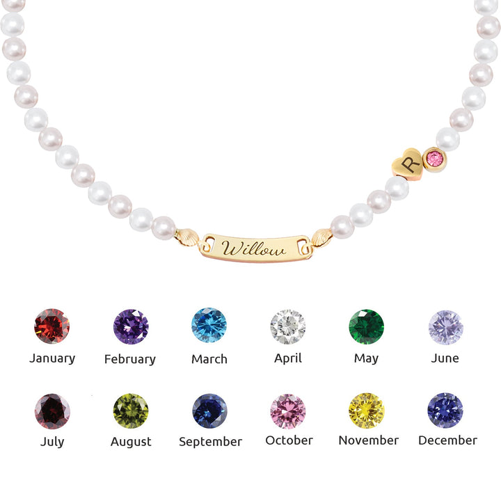 Personalized Pearl Necklace for Girls – Name, Initial, Birthstone