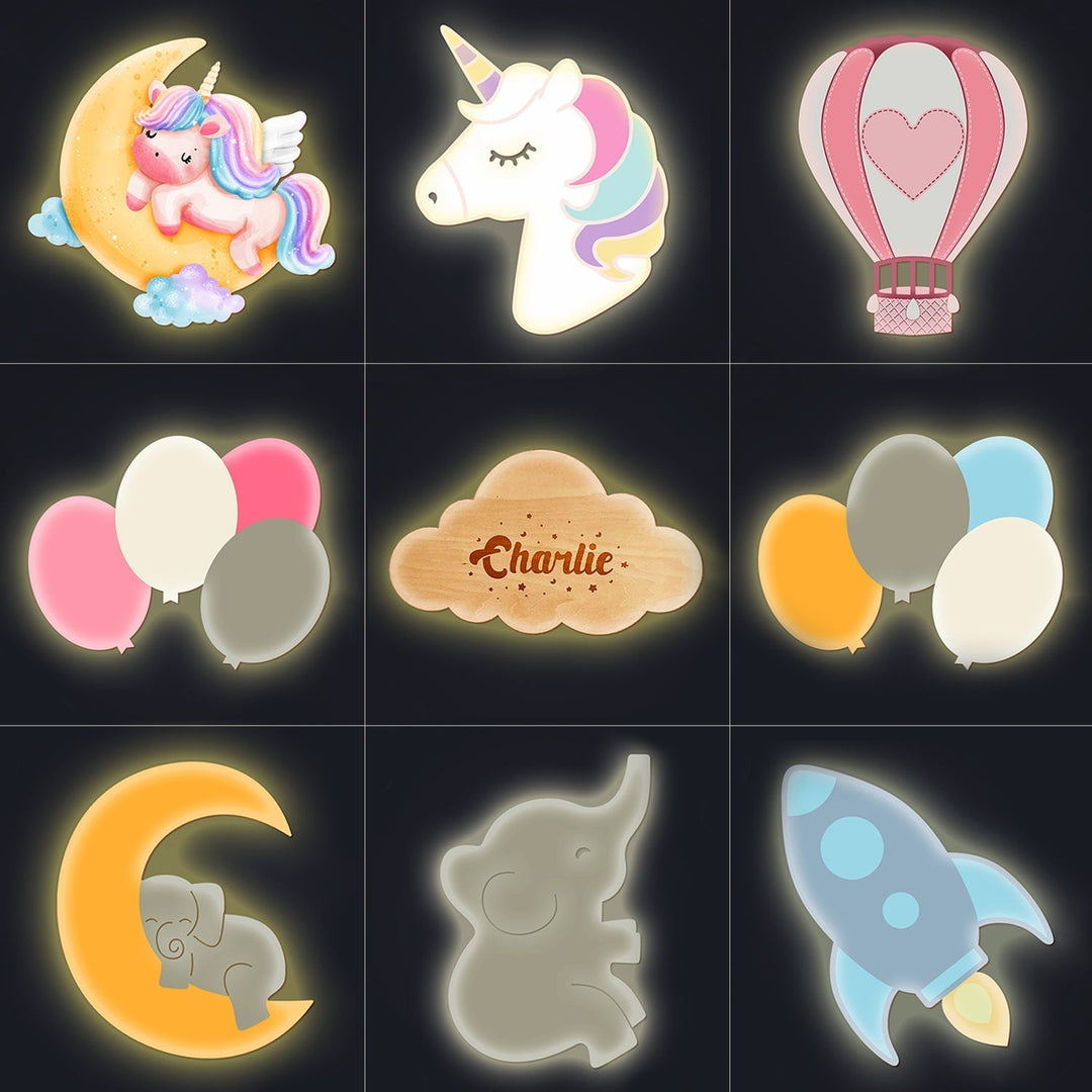 Personalized Wooden Baby Room Wall Night Light Set