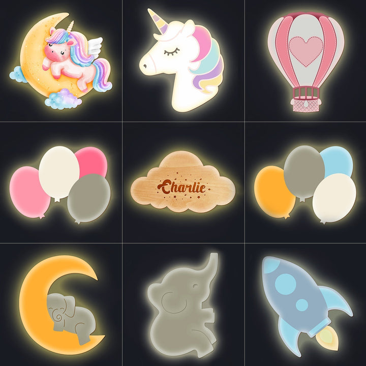 Personalized Wooden Baby Room Wall Night Light Set