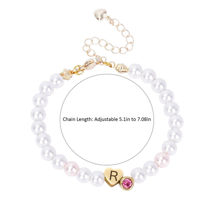 Personalized Pearl Bracelet for Girls with Birthstone and Initial Charm