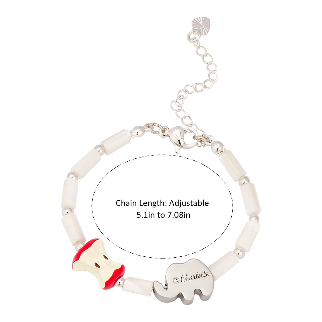 Tiny Elephant Personalized Name Mother-of-Pearl Beads Bracelet