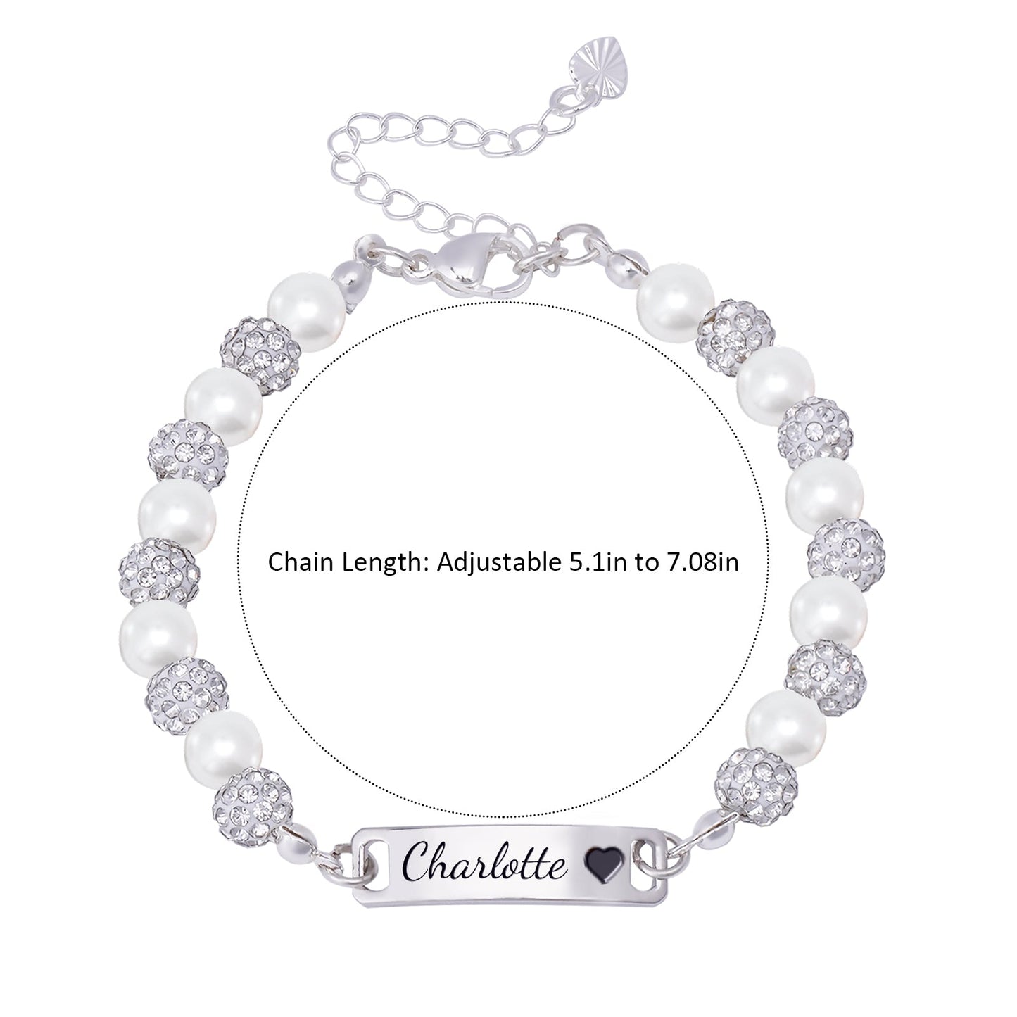 CZ Silver Personalised Baby Name Pearl Bracelet